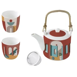 Coffret Cadeau|Petit Dejeuner>Easy Life Théière de 600 ml avec 2 tasses ILLUSION