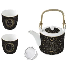 Coffret Cadeau|Petit Dejeuner>Easy Life Théière de 600 ml avec 2 tasses en porcelaine, dans une boîte cadeau CELESTIAL