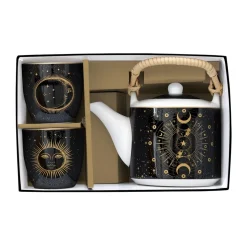 Coffret Cadeau|Petit Dejeuner>Easy Life Théière de 600 ml avec 2 tasses en porcelaine, dans une boîte cadeau CELESTIAL