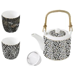 Coffret Cadeau|Petit Dejeuner>Easy Life Théière en porcelaine de 600 ml avec 2 petites tasses SAVANA